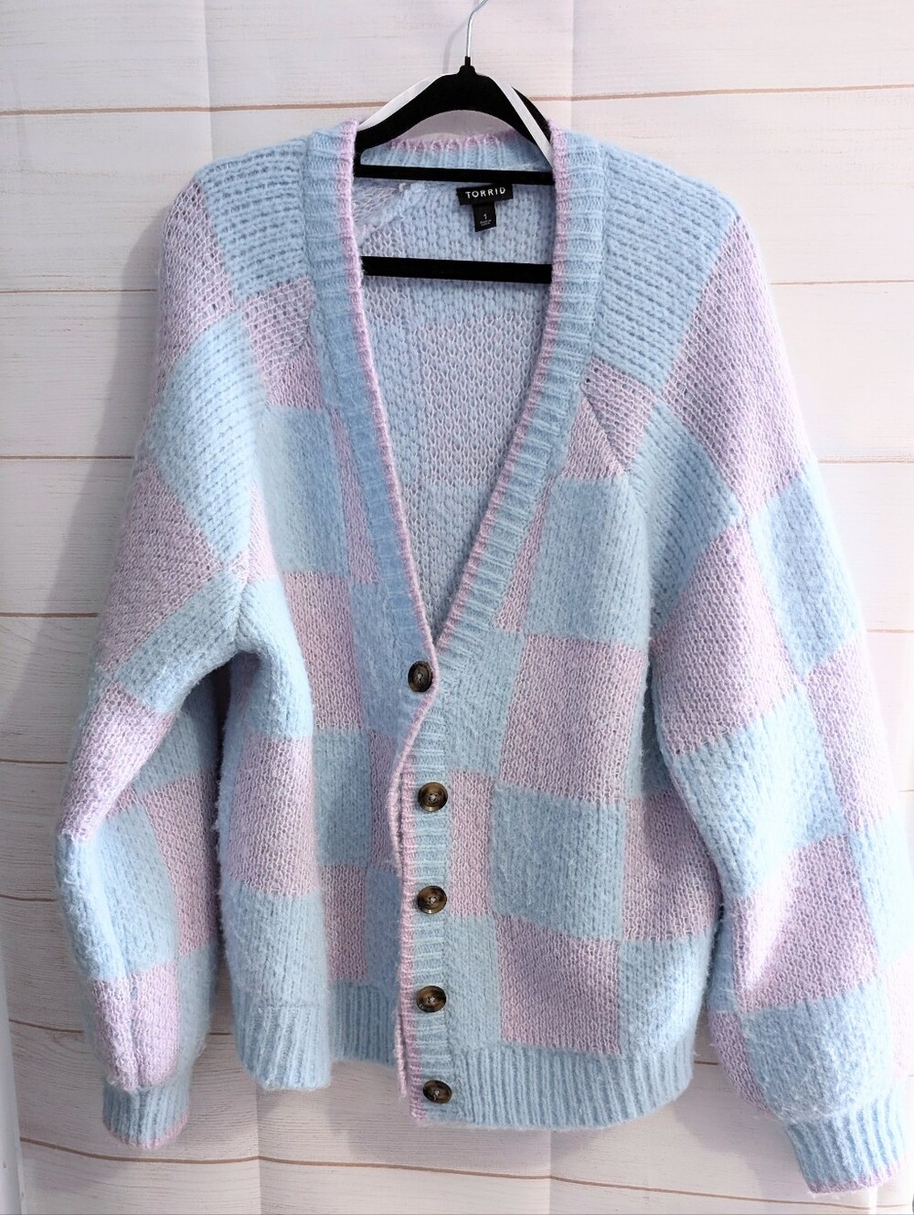 Torrid Pastel Blue and Pink Checkered Button Cardigan 😍 Plus Size 1X